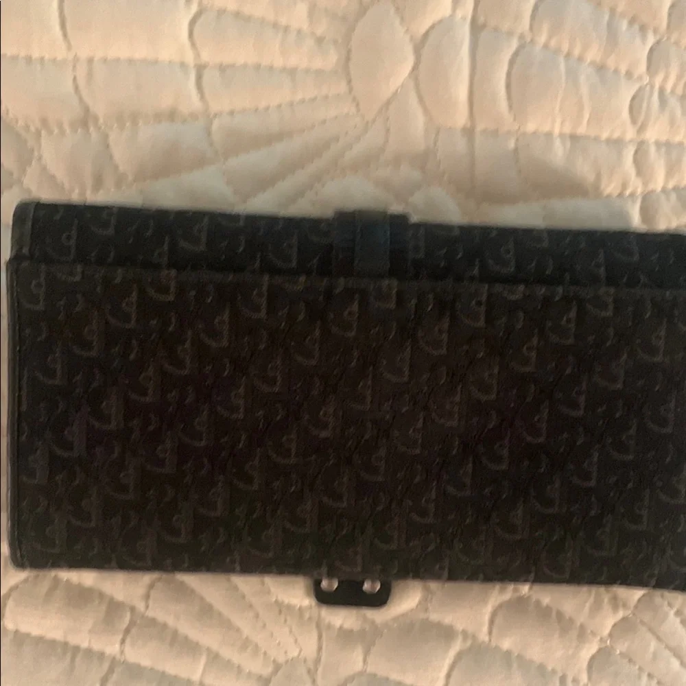 Dior vintage-1990’s Black Monogram continental wallet with Silver Buckle clasp